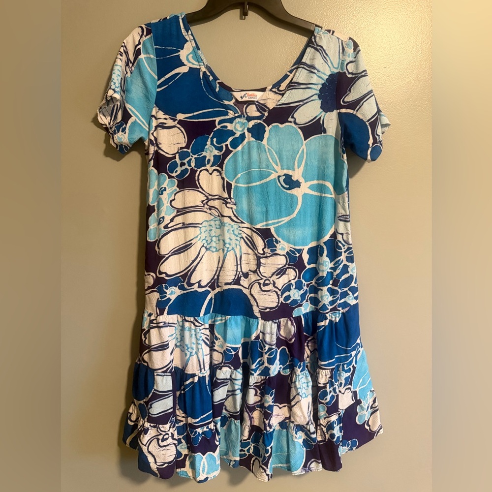 Jams World Surfline Hawaii Vintage Blue Purple Floral tropical V neck dress S